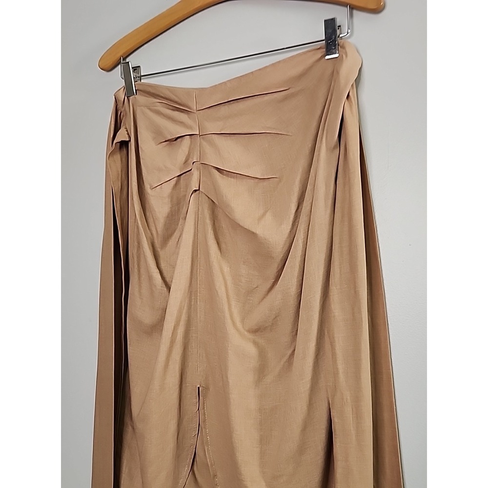 Lulus Women Medium Take the Chance Tan Faux Wrap Midi Skirt Boho Coastal cowgirl - Picture 2 of 12
